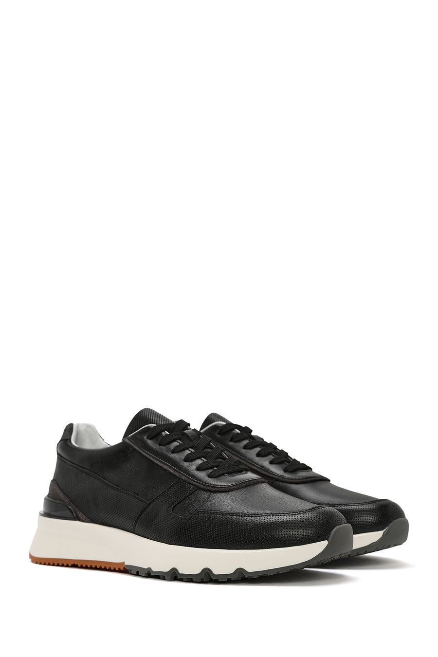 Erkek Siyah Bağcıklı Deri Casual Sneaker