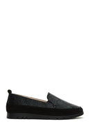 Women's Black Lurex Leather Comfort Loafer | Derimod