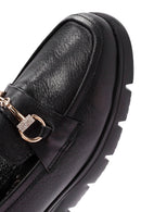 Women's Black Buckle Detailed Leather Comfort Loafer | Derimod