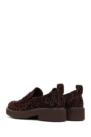 Kadın Leopar Desenli Süet Deri Maskülen Loafer