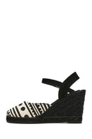 Kastamonu Stone Print Women's Black Patterned Wedge Heeled Espadrille Sandals | Derimod