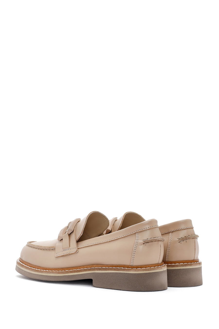 Kadın Bej Deri Maskülen Loafer