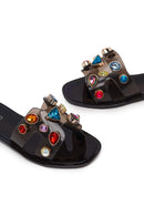 Woman Black Jeweled Jelly Slipper | Derimod