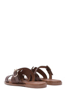 Women's Brown Buckled Leather Slippers | Derimod