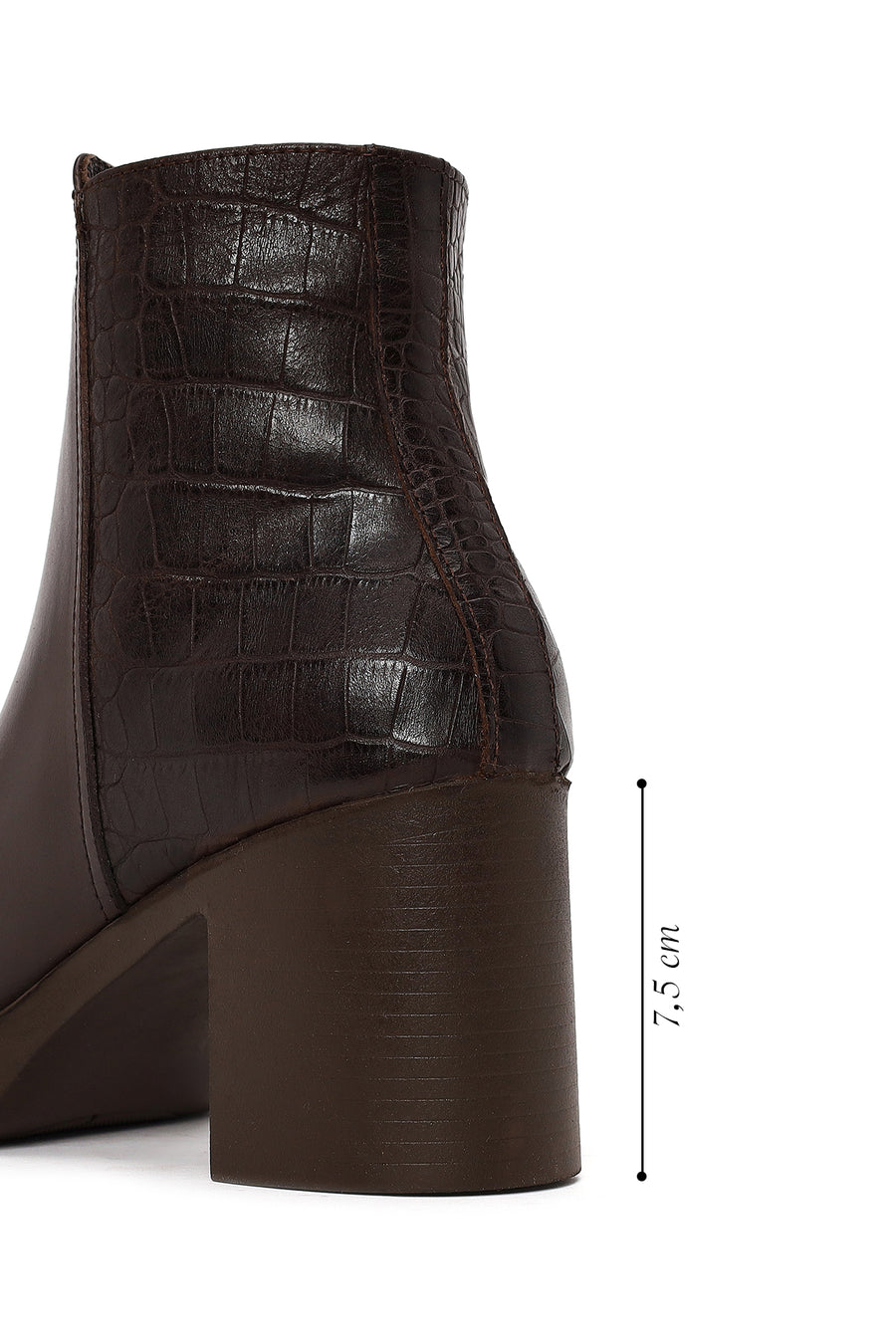 Woman Brown Zip Closure Croc Patterned Platform Chunky Heeled Leather Boots