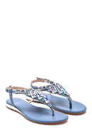 Kadın Mavi Taşlı Parmak Arası Sandalet | Derimod