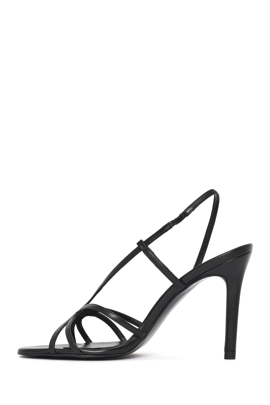 Kadın Siyah Yüksek İnce Topuklu Deri Sandalet