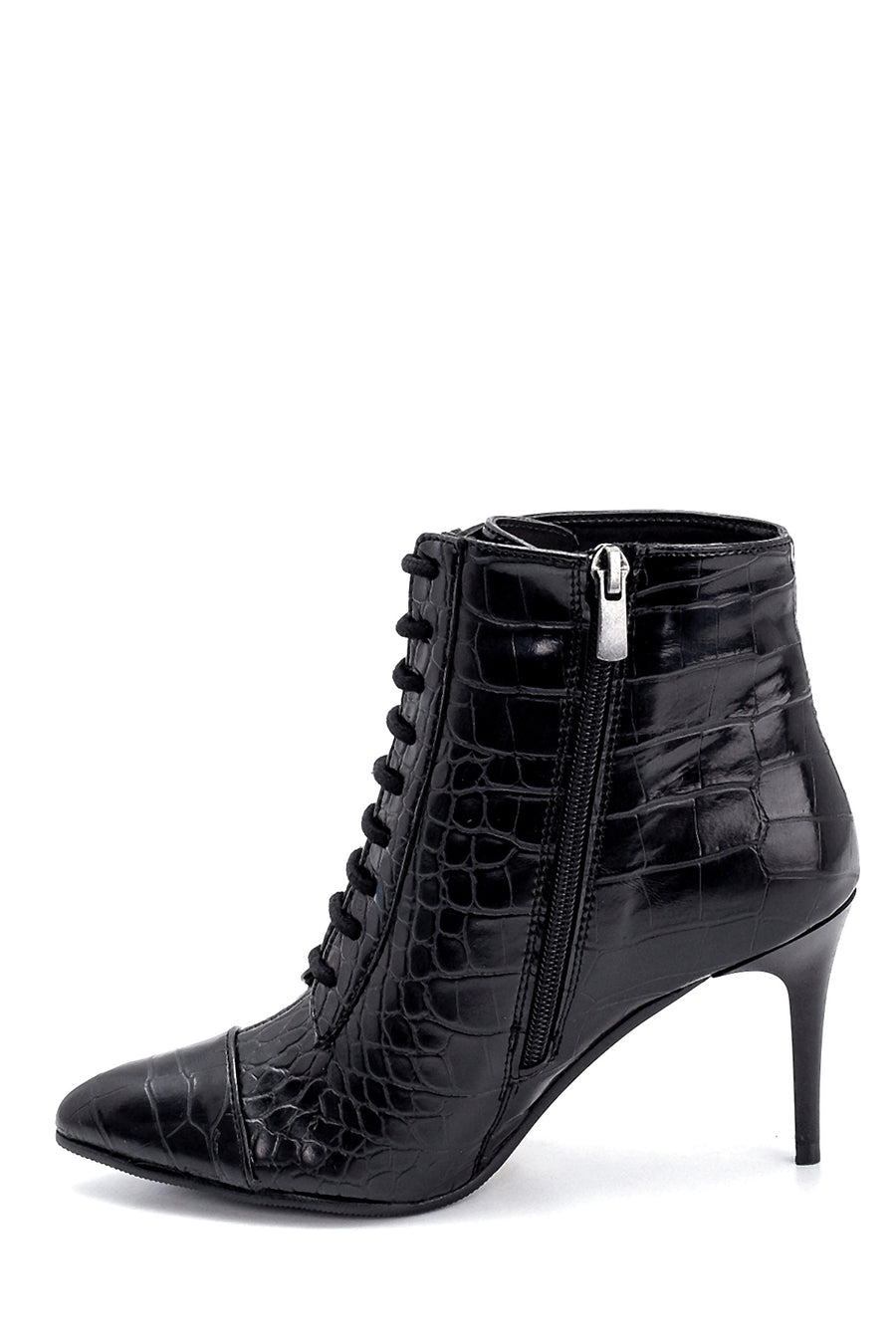 Women's Crocodile Patterned Thin Heeled Boots