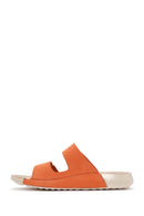 Women's Orange Nubuck Leather Comfort Slippers | Derimod