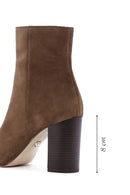 Women's Walnut Suede Leather Heeled Zipper Boots | Derimod