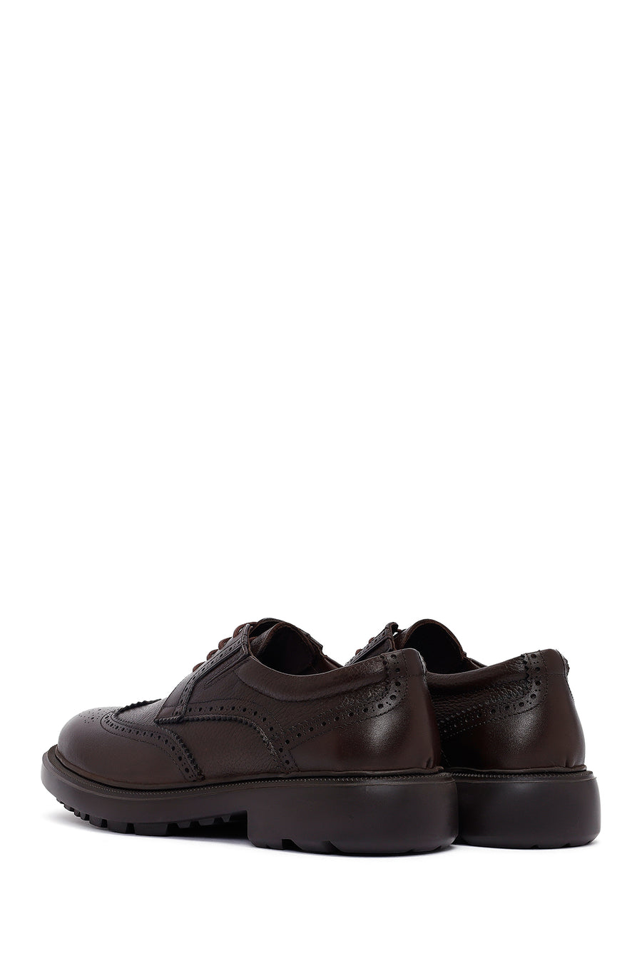 Men's Brown Lace-Up Thick-Soled Leather Casual Shoes