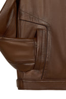 Christ Male Brown Mandarin Collar Leather Jacket | Derimod