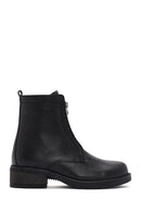 Women's Black Leather Zippered Boots | Derimod