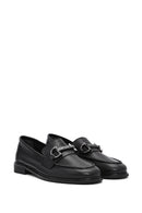 Women's Black Buckle Detailed Leather Masculine Loafer | Derimod