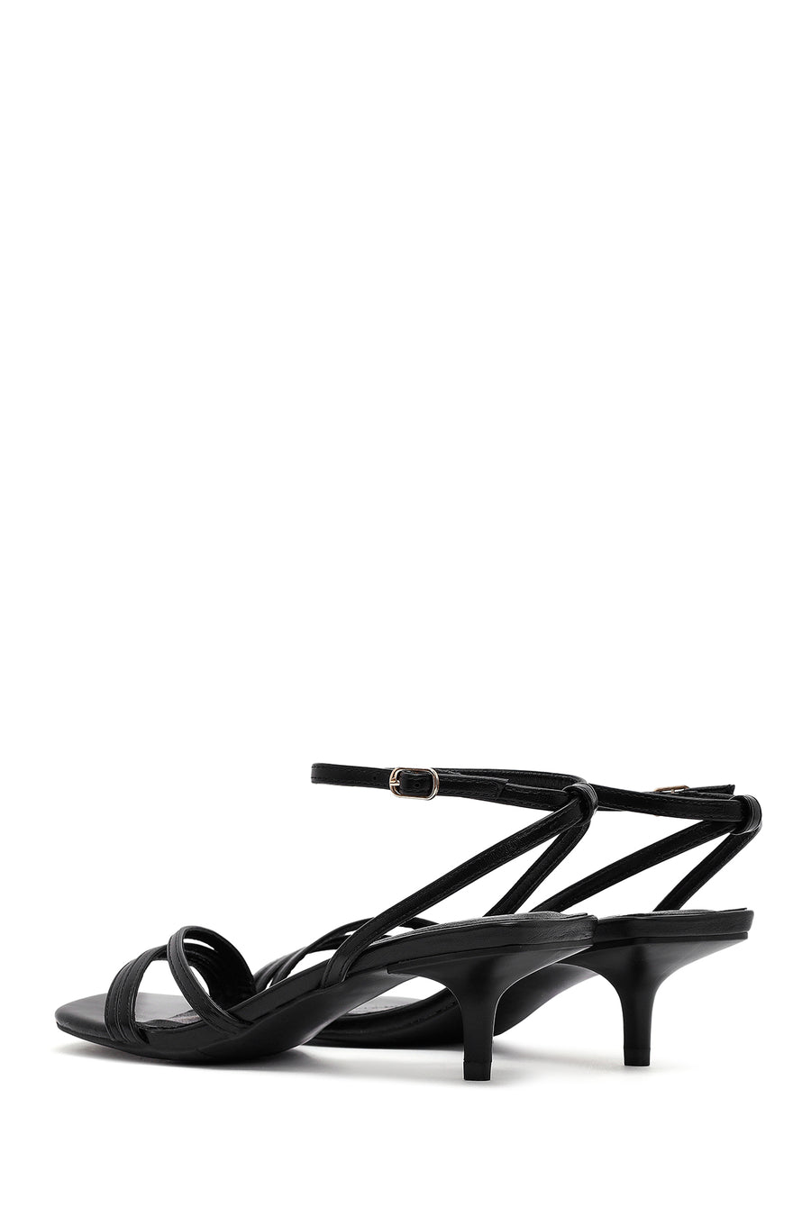 Women's Black Ankle Buckle Thin Low Heel Sandals