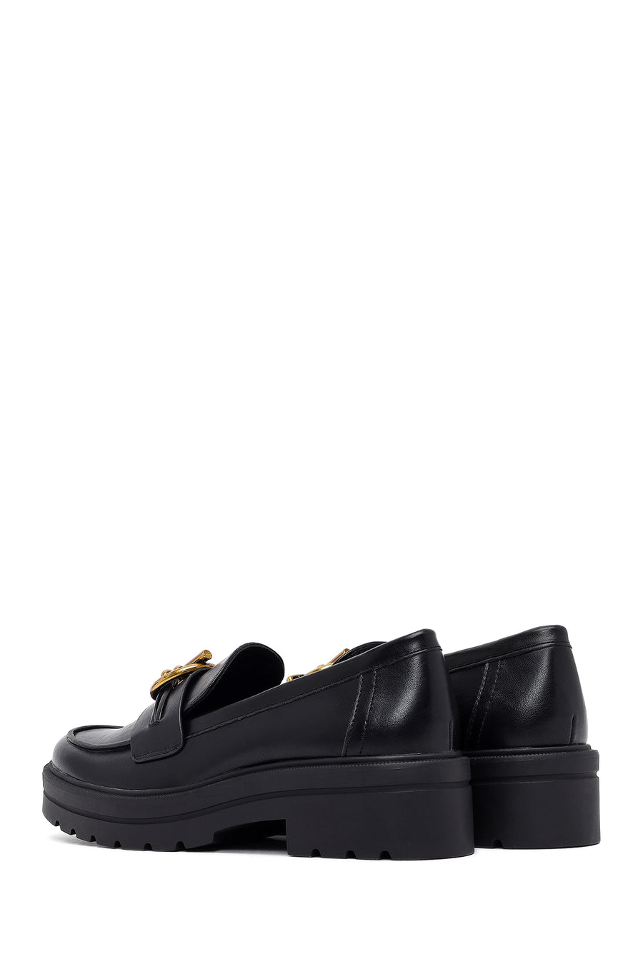 Kadın Siyah Tokalı Kalın Tabanlı Maskülen Loafer