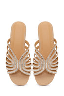 Woman Beige Rhinestone Slipper | Derimod