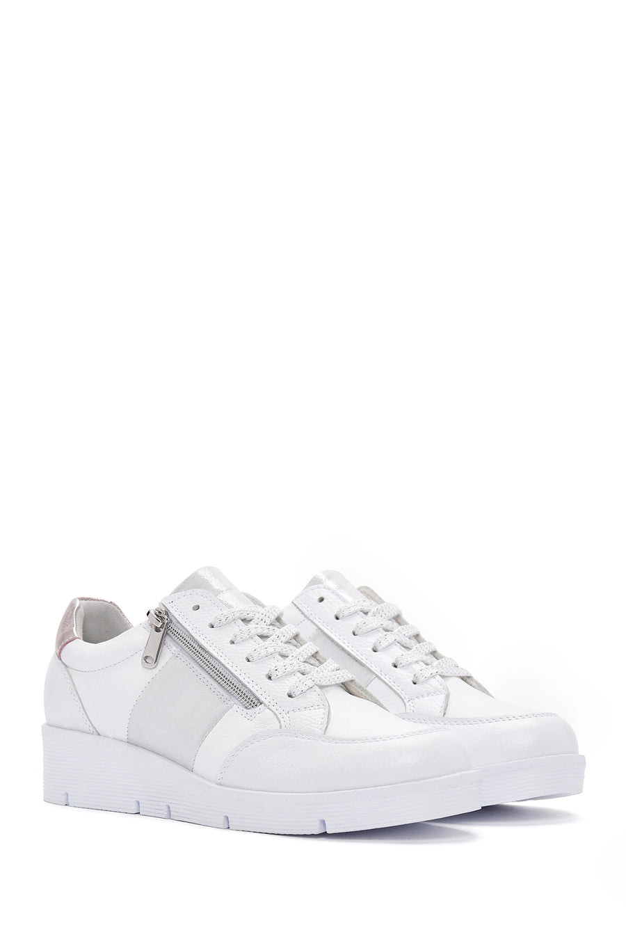 Women's White Thick Soled Leather Sneaker