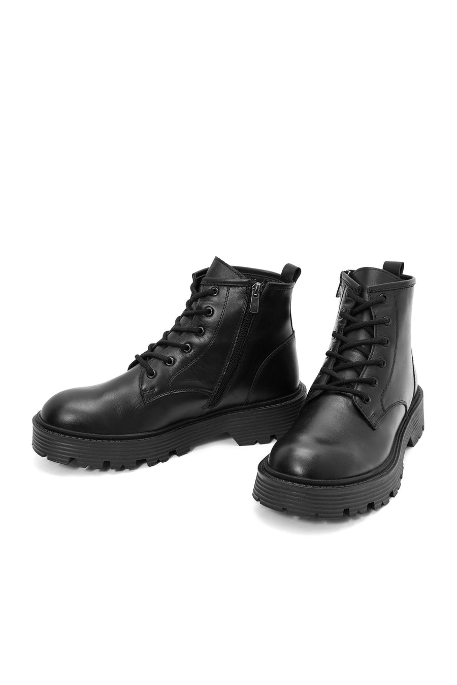 Men's Black Zippered Leather Casual Boots