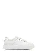 Men's White Lace-up Thick-Sole Leather Sneaker | Derimod