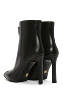 Women's Black Zippered Thin Heeled Leather Boots | Derimod