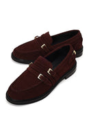 Kadın Bordo Tokalı Süet Deri Maskülen Loafer | Derimod