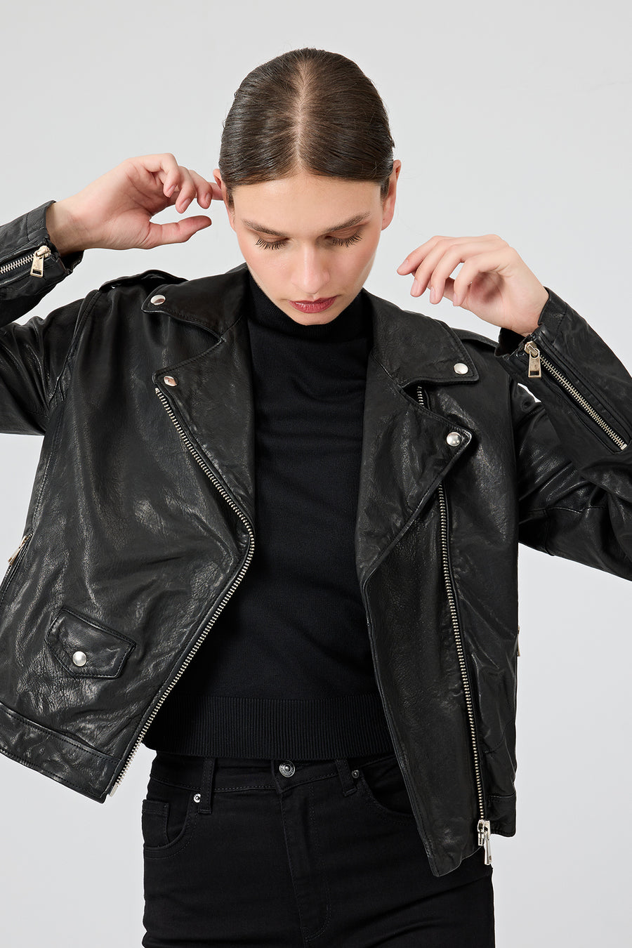 Blondy Women's Black Double Breasted Leather Jacket