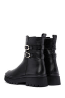 Women's Black Double Buckle Zippered Casual Leather Boots | Derimod