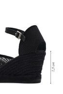 Women's Black Ankle Buckle Wedge Heel Espadrille Sandals | Derimod