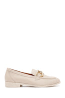 Women's Cream Leather Masculine Loafer | Derimod