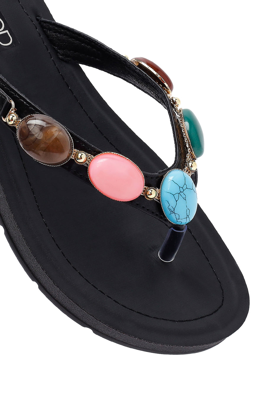 Women's Black Flip Flops with Stones