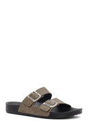 Men's Mink Double Buckle Suede Leather Slippers | Derimod