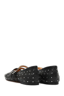 Woman Black Double-Buckle Embellished Leather Ballerine Shoes | Derimod