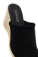 Women's Black Wedge Heeled Suede Leather Espadrille Slippers | Derimod