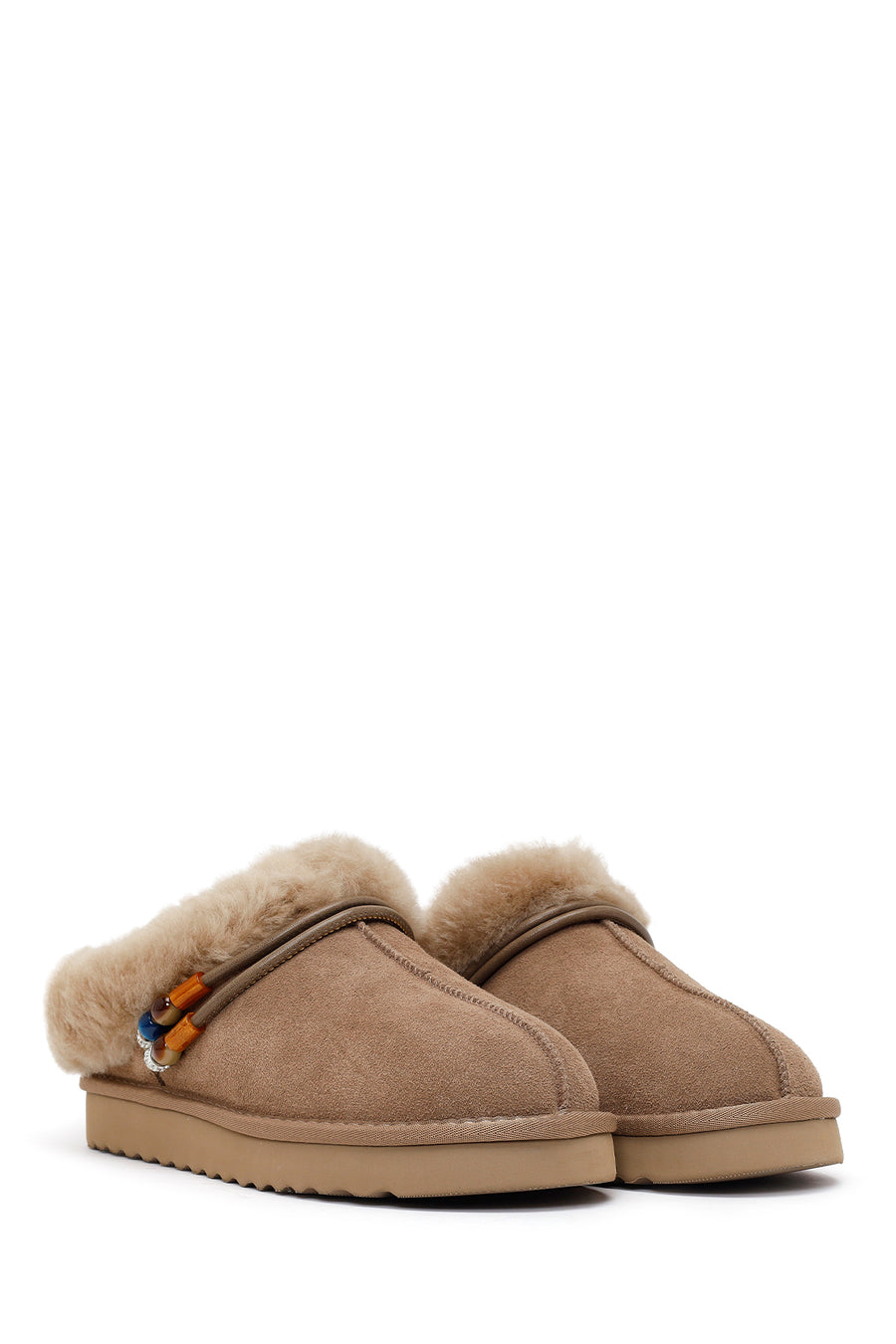 Woman Mink Stone-Embellished Suede Teddy Slipper