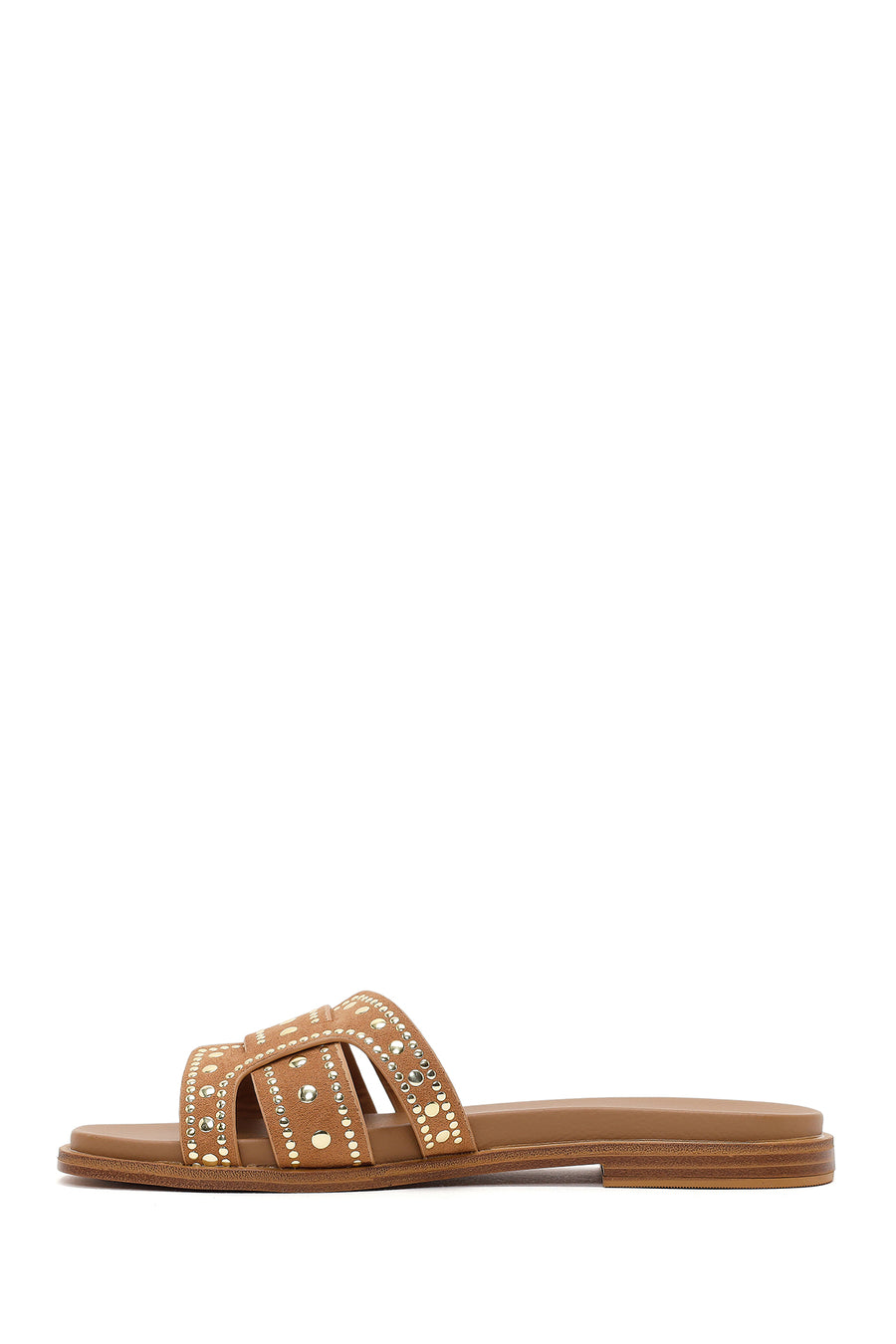 Women's Camel Studded Suede Slippers