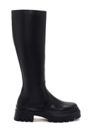 Women's Black Leather Thick Soled Zippered Boots | Derimod