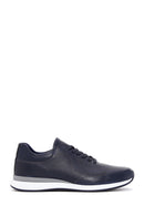 Men's Navy Blue Leather Printed Sneaker | Derimod