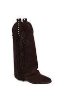 Woman Brown Thick-Heeled Suede Cowboy Boots | Derimod