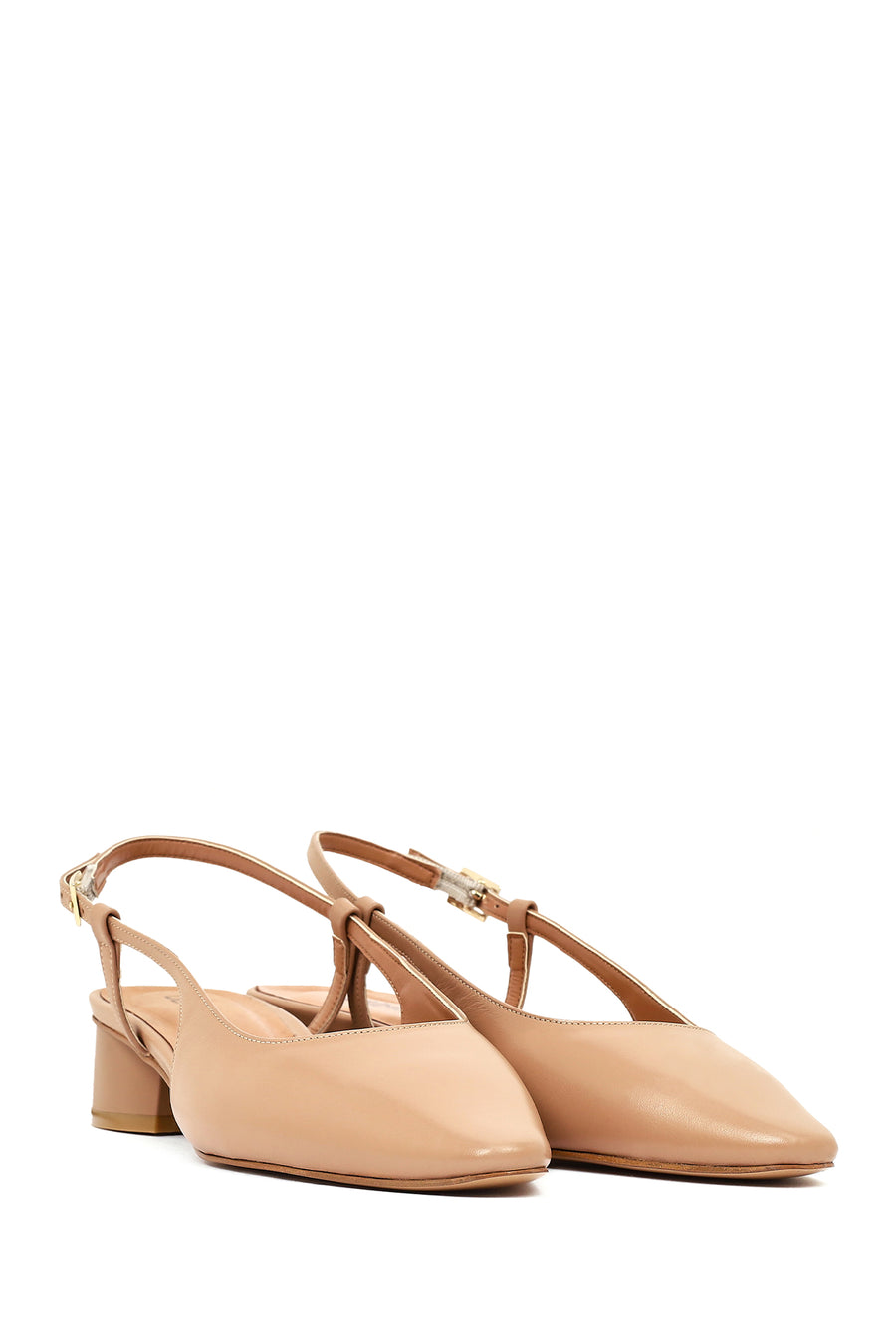Women's Beige Open Back Short Chunky Heel Leather Ballet Flats