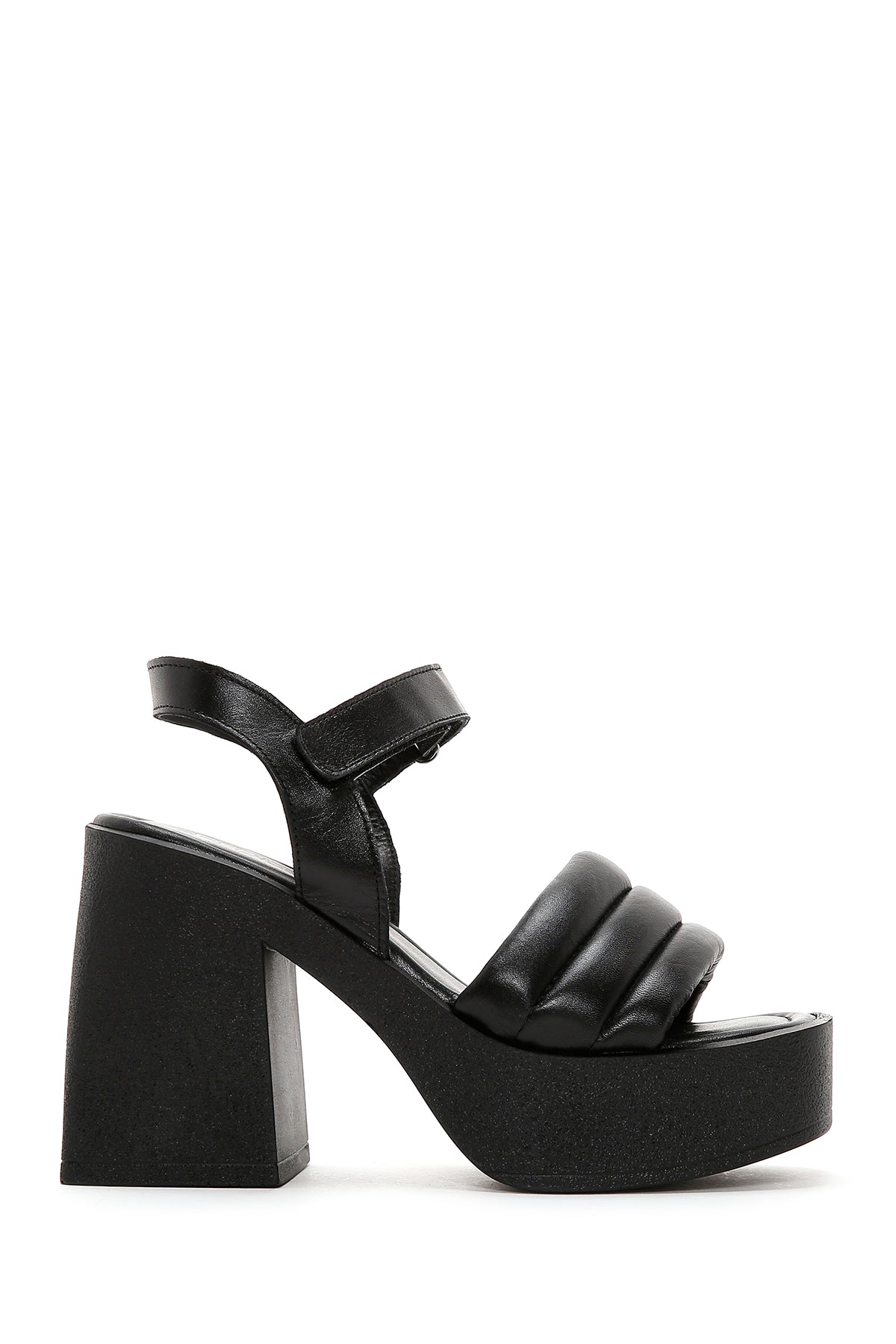 Women's Black Leather Platform Thick Heeled Sandals 23SFD132818 | Derimod