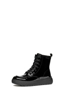 Geox Girls Black Phaolae Lace-Up Zipper Detailed Leather Combat Boots | Derimod