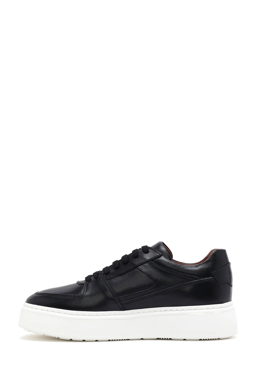 Men's Black Lace-up Thick-Sole Leather Sneaker