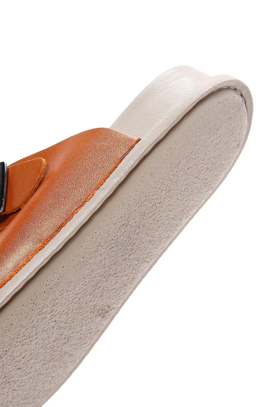 Women's Orange Double Buckled Leather Comfort Slippers