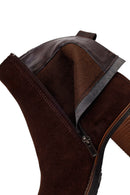 Woman Brown Zip Closure Chunky Heeled Suede Casual Boots | Derimod
