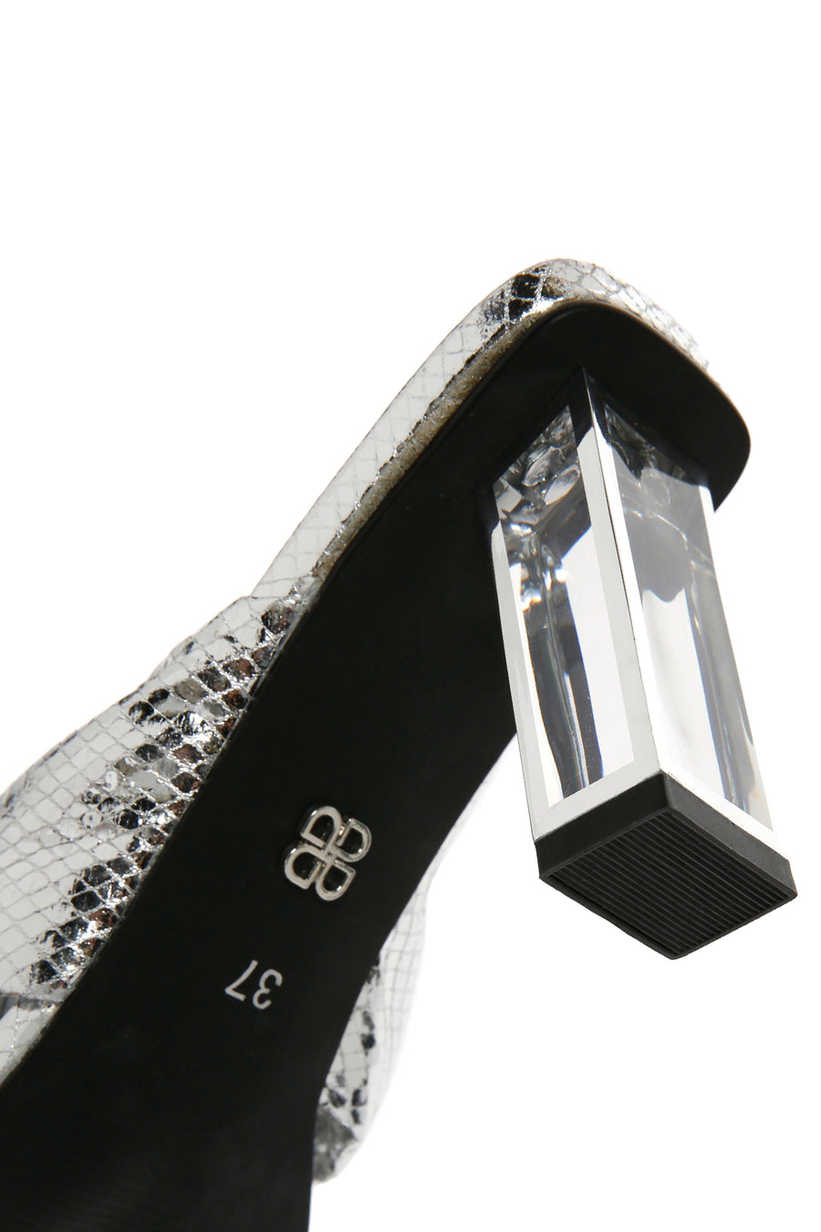 Women's Silver Transparent Thick Heeled Metallic Slippers