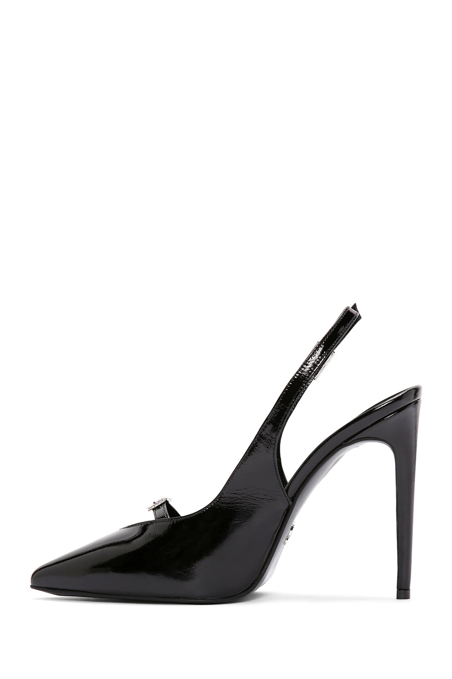 Women's Black Ankle Strap Open Back Thin Heeled Patent Leather Shoes