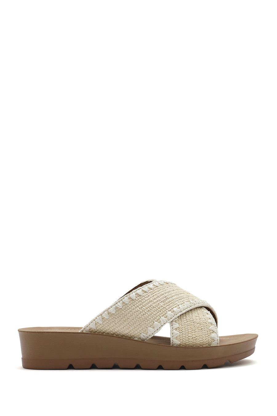 Women's Beige Thick Soled Straw Slippers 25SFE4639M7 | Derimod