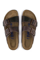 Birkenstock Men's Mink Nubuck Leather Double Buckle Flat Arizona Slippers | Derimod