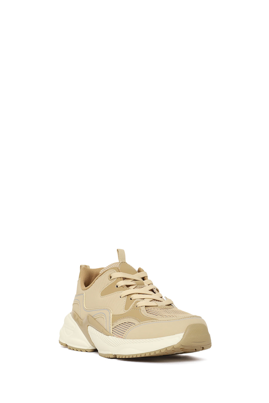 Woman Beige Thick-Soled Lace-Up Sneakers